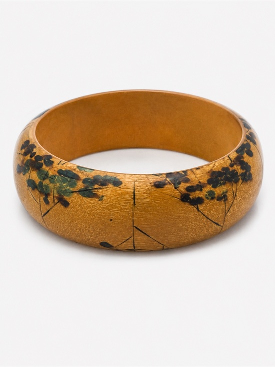 Jewelry - Vintage Hand-Painted Wooden Floral Wide Bangle Bracelet
